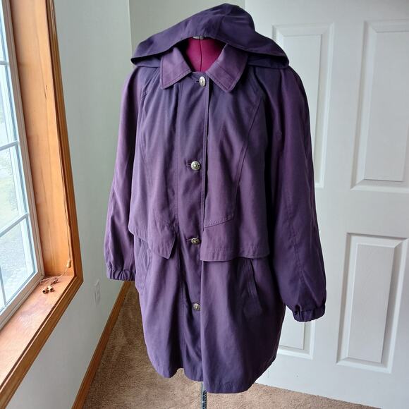 Jacqueline Ferrar Removable Hood Trench Coat 2X VTG missing zip-in liner purple! - Picture 1 of 16